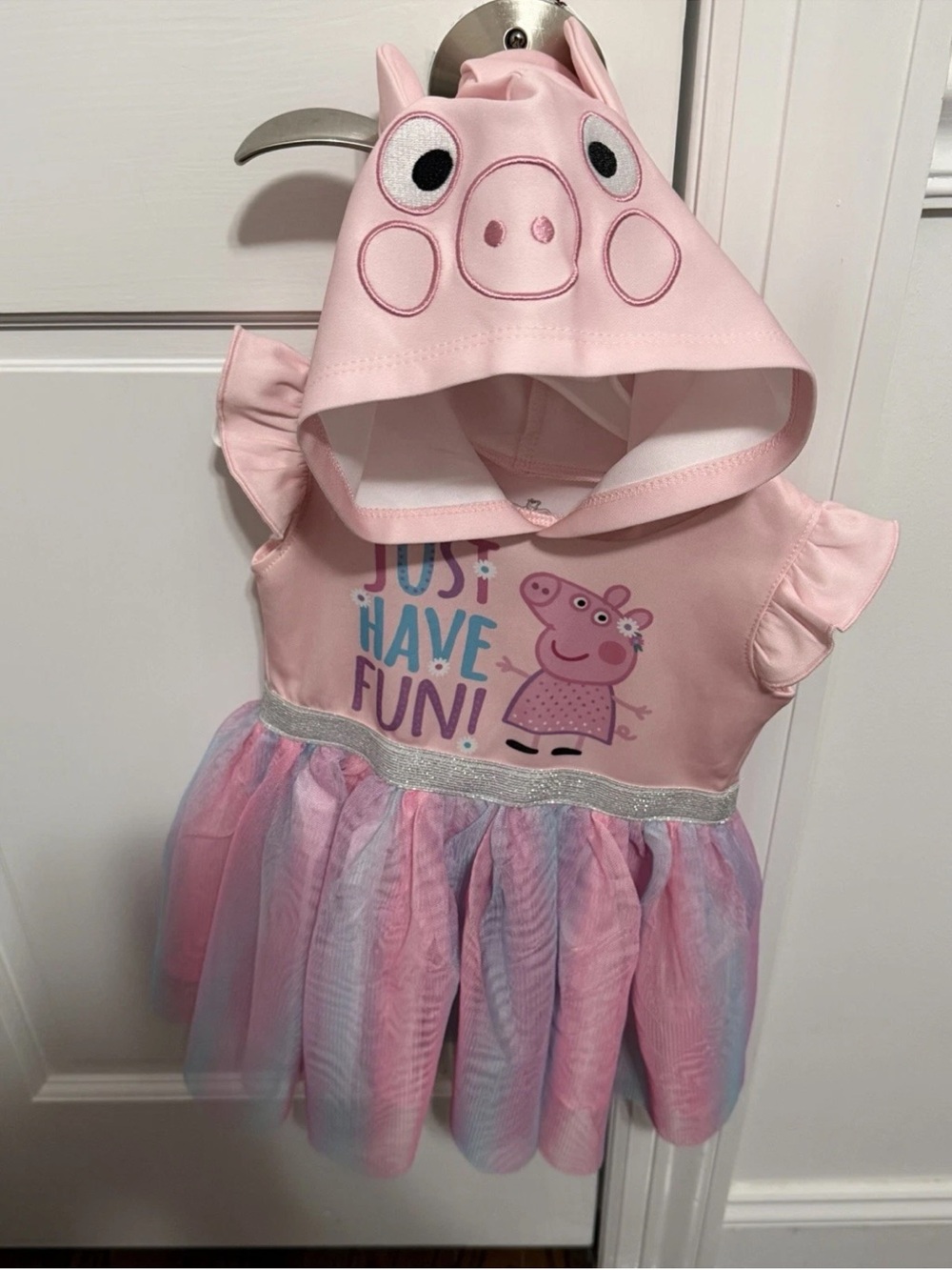 Peppa Pig Pink Hooded Tulle Dress or Costume with Multicolor Tutu